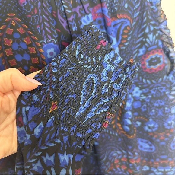 Loft Paisley Floral Blouse Blue Purple Red Ruffle Cutout Shoulder Long Sleeve - Picture 6 of 9